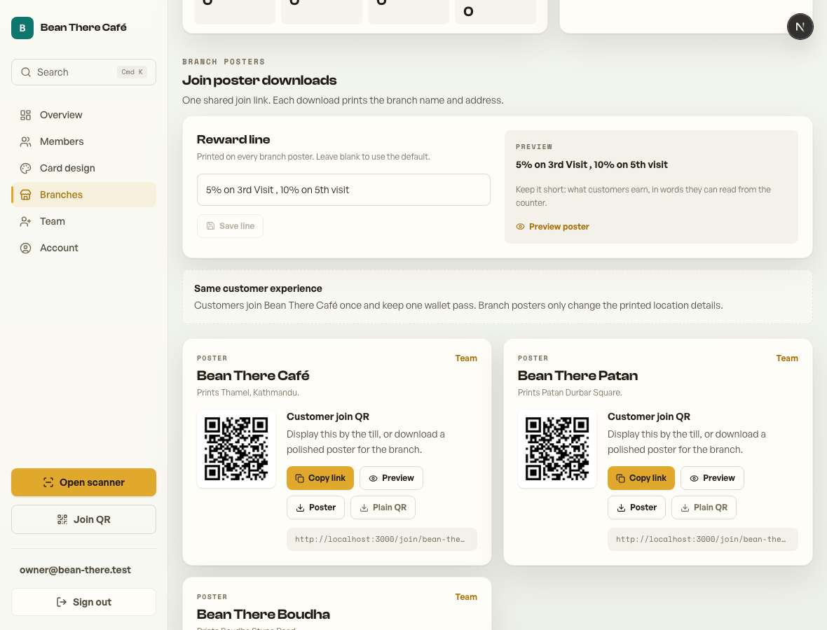 The branch posters section with branch-specific join posters